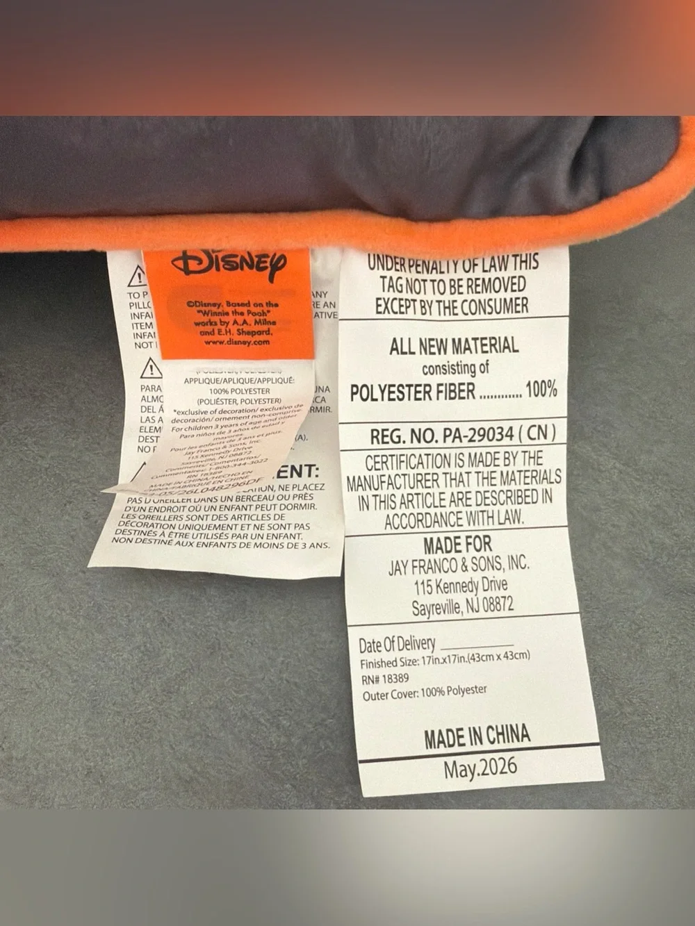 Aldi x Disney Halloween 2026 Throw Pillow Pooh Tigger Pumpkins Woods Orange Gray